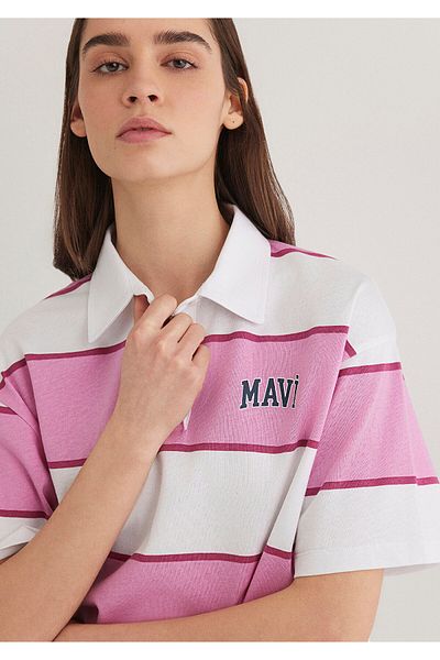 Mavi Rosa gestreiftes Polo-T-Shirt mit Logo-Print Standard 1613005 -89359