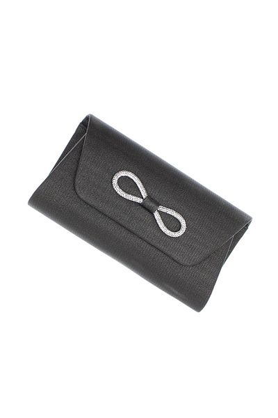 OEM Geanta plic, de dama, din material sintetic, ButicCochet, 23x14x5 cm, cu fundita, Negru- GND785