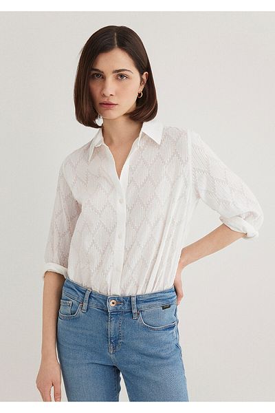 Mavi Textured Ecru Shirt Loose Fit / Loose Relaxed Cut 1211032 -70057