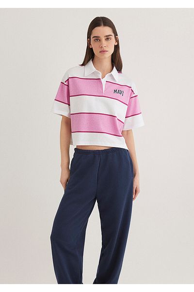 Mavi Rosa gestreiftes Polo-T-Shirt mit Logo-Print Standard 1613005 -89359
