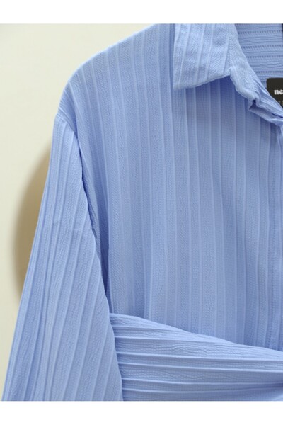 HİJABAYA Fitted Crinkle Shirt with Tie Waist