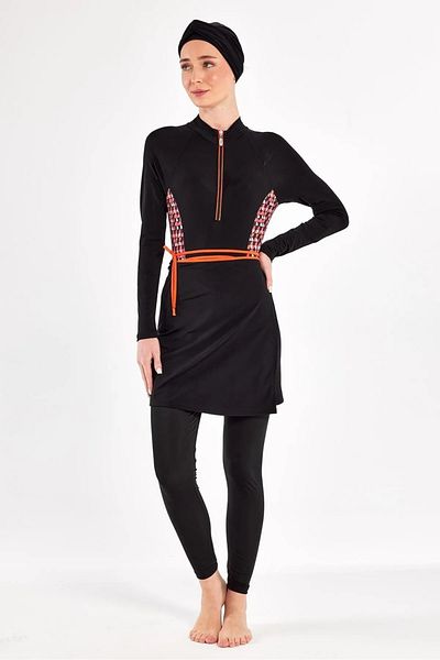 Bordomix 1110 Women's Black Swimsuit Hijab Swimsuit with Skirt