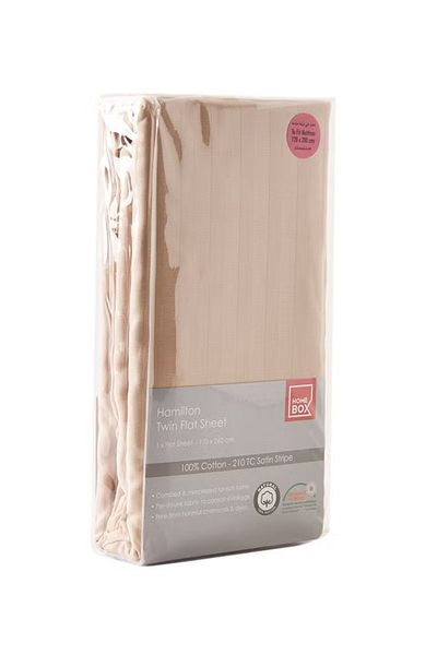 rexa Hamilton Striped Pattern Flat Sheet Cotton Beige 260 X 170cm