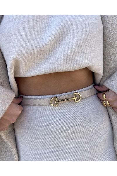 Tina 2cm Cream Leather Belt - Gold Buckle