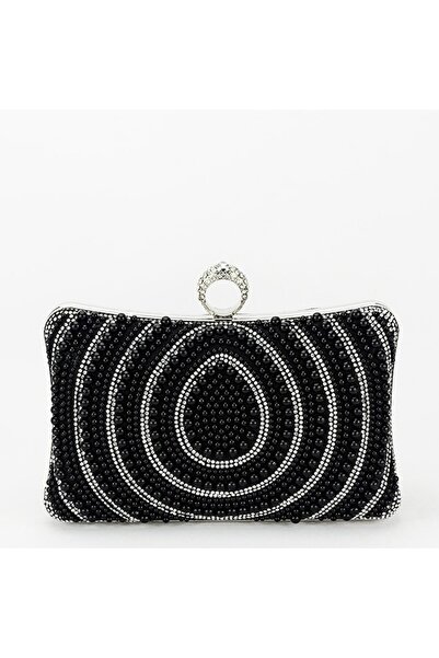 OEM Geantă tip plic neagră cu perle Byh-866 07 Negru