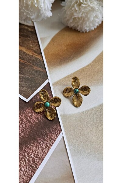 KAD COLLECTION أقراط زهرة الذهب من الفولاذ بينتيريست