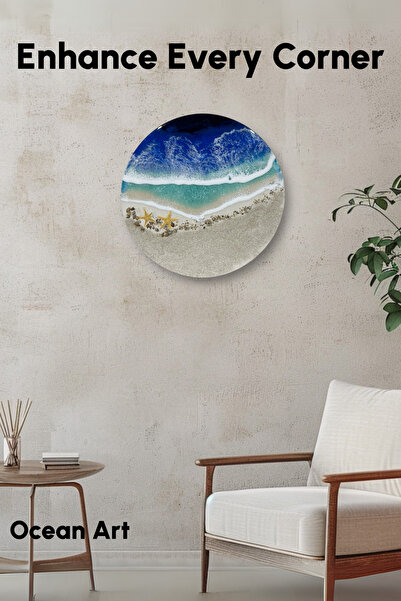 ardesta Εποξειδικό στολίδι τοίχου με σχέδιο ωκεανού, 3D διακοσμητικός πίνακας με θέμα την παραλία σε σκυρόδεμα 35 εκ., Διακόσμηση τοίχου