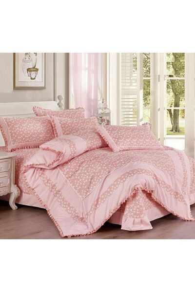 OEM 4-piece Deluxe Double Bed Linen in Soft Touch Cotton with Ruffles, VOL-03