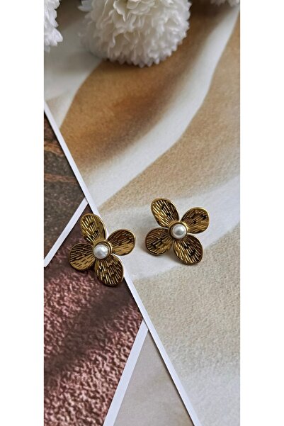 KAD COLLECTION أقراط زهرة بينتيريست من الفولاذ الذهبي