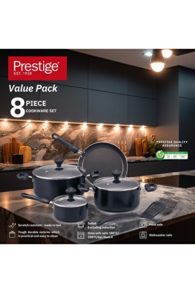 Prestige 8 Pcs Value Pack Cookware Set | Non-stick Pots and Pans Set - PR22483