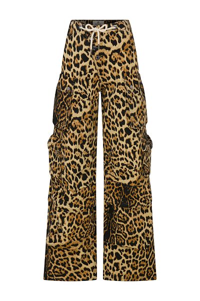 SAGAZA Leopard Relaxed Fit Asymetric Button Closure Cargo Pants