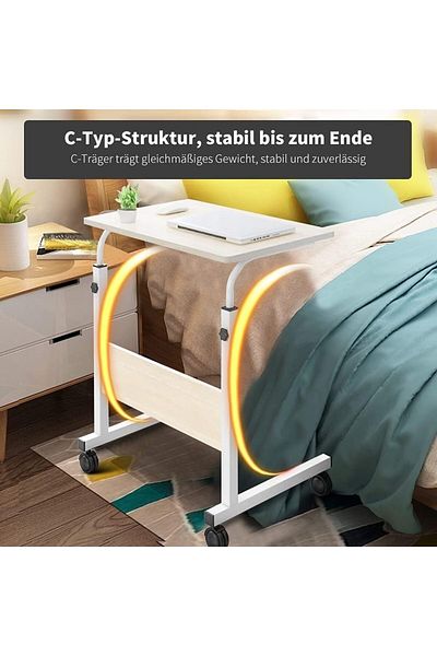 Lumely Bedside Standing Desk,With wheels Swivel Lockable,Height Adjustable,80x40x90cm,White Maple