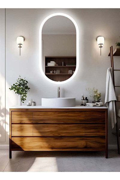 Taimi Set of 2 LED Touch Lighted Oval Mirror with 3 Light Colors for Bathroom and Bedroom 90 x 60 cm