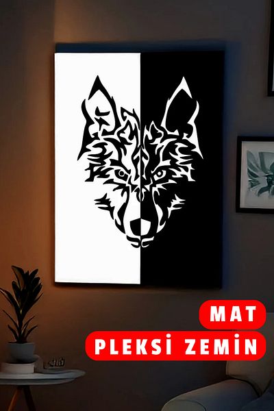 Angels Passion Reflective Wolf Head Plexiglass Painting - Black and White Contrast Background