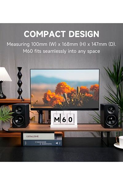 Edifier مكبرات صوت Edifier M60 Compact Desktop 2.0، BT5.3، 66 واط (RMS)، عالية الدقة، LDAC، أسود، USB-C، AUX، لوحة لمس