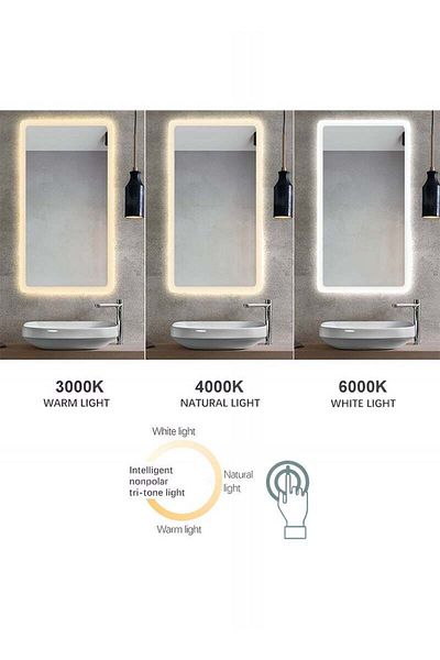 Taimi Bathroom Mirror with Touch LED Side Lights, 3 Colors for Bathroom Bedroom Vanity 130x80 cm