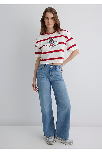 Mavi Sylvester Printed Red T-Shirt Crop / Short Cut 1613350 -85422
