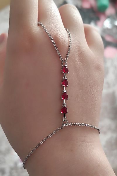 Birmem Heart Crystal Stone Shahmeran Bracelet Ring Chain Elegant Trend Hand Jewelry