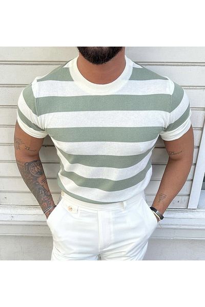 Tarz Cool Ανδρικό μπλουζάκι Water Green Normal Fit Knitwear