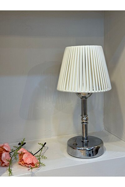 Maison Avf Deri Beyaz Kablosuz Masa Lambası - Alt Uzun Gümüş