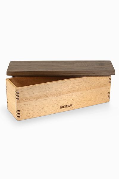 Woodsaka Healthy Wooden Storage Box for Kitchen - Hornbeam & Walnut - 23.8cm X 6.8cm X 7.5cm