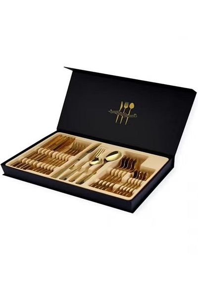 Sunhome 24-Piece Western-Style Eco-Friendly Stainless Steel Flatware Set, Gold