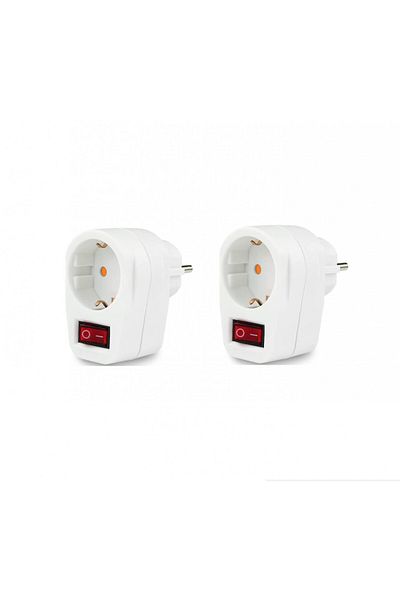 Beekeg Set Of 2 Adapters With Switch For Socket, Abs, White, 16 A, 3500 W, 50 X 40 X 75 Mm