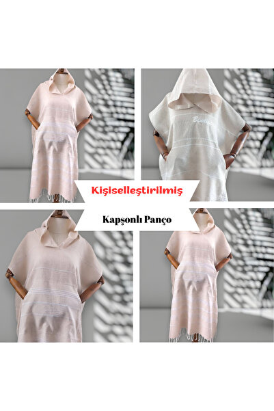 CHIMARIVA Kişiye Özel Nakışlı Kapüşonlu Plaj Pançosu | %100 Pamuk Peştamal Ku...