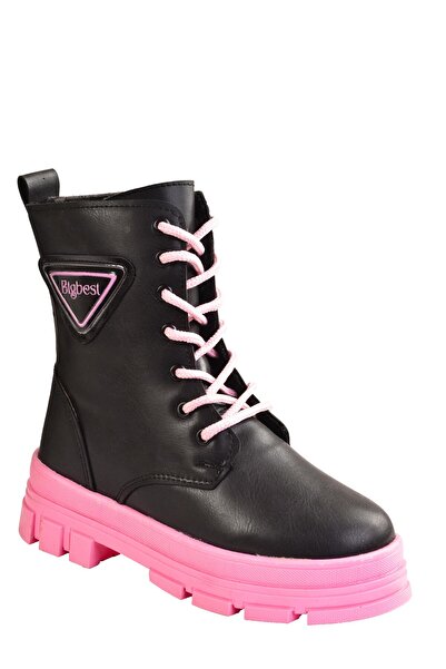 minibonito Kız Çocuk Kalın Pembe Tabanlı Bot & Bootie
