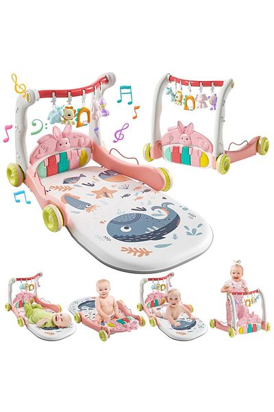 Ma Baby 3 in 1 Baby Play Mat Gym, Kick and Play Piano Gym with Music Light, Activity Tummy Play mat Pink