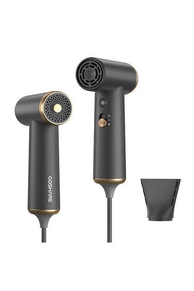 Coshare Uscător de păr mini HP10, 110.000 rpm, 4 setări de temperatură, 2 viteze, duză, gri