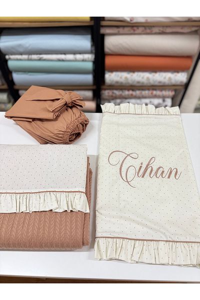 GAYE EV TEKSTİLİ One Person Name Embroidered Pique Set 100% Cotton Oeko-Tex Certified