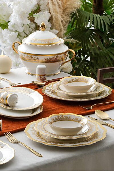 ACAR Matilda 60 Parça 12 Kişilik Gold Porselen Yemek Takımı