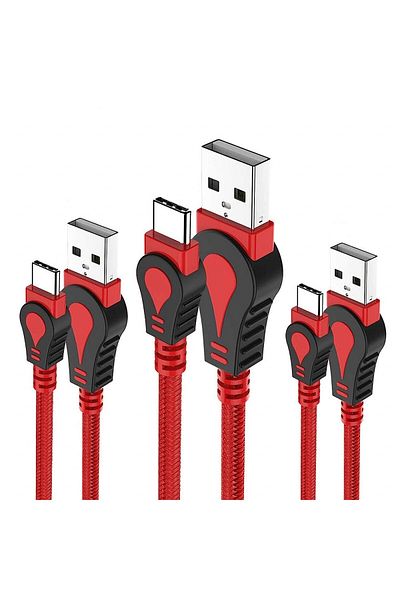 JianHan Usb C Cable Set Of 3, Copper/nylon, Red/black, 1/1.5 M