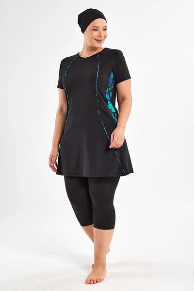 Bordomix 252803 Women's Black Large Size Short Sleeve Semi-Hijab Swimsuit