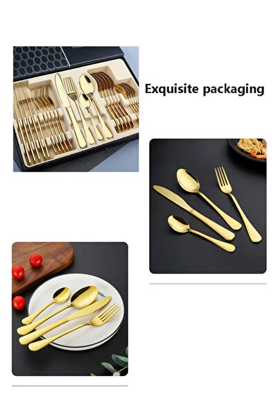 Generic 24-piece stainless steel flatware set with knives, forks and spoons,