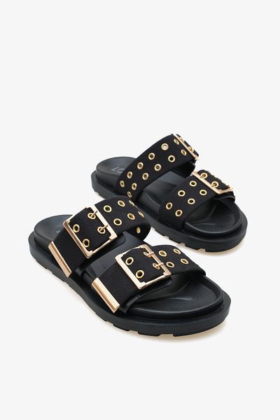 LOJO Women's Double Band Gold Buckle Thick Sole Casual Slippers Kea