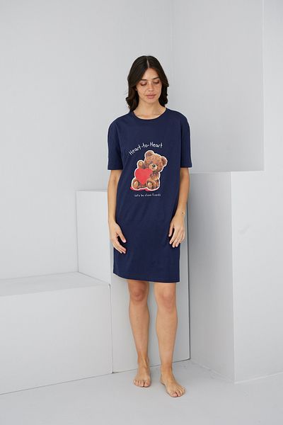 Siyah İnci Νυχτικό φόρεμα με στάμπα μπλε Navy Crew Neck 7831