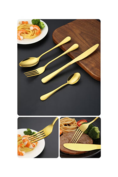 Generic 24-piece stainless steel flatware set with knives, forks and spoons,