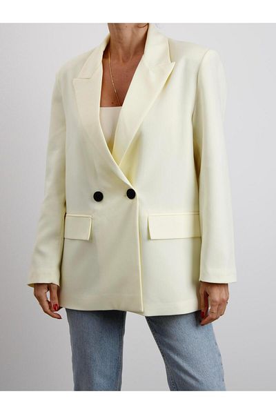Maldia Shop Women's Polyviscon Fabric Lined Lemon Yellow Blazer Jacket