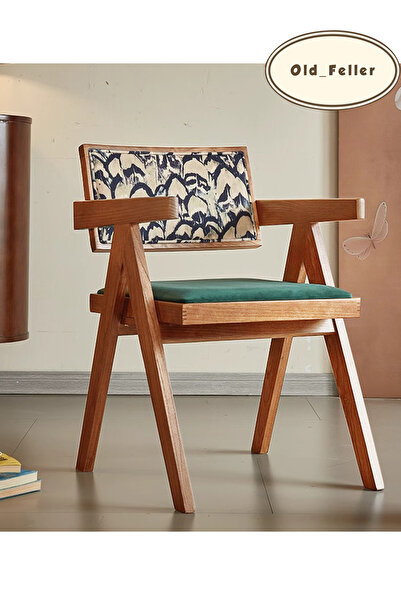 Old_Feller Vintage Dinding Chair - Velvet Seat & Feather Back, Perfect for Living/Dining/Office/Cafe