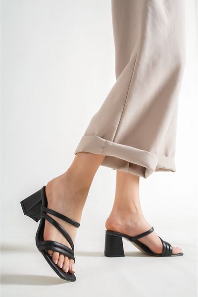 Nubbock Women's Black Stylish 5 cm Heeled Slippers Nk20888
