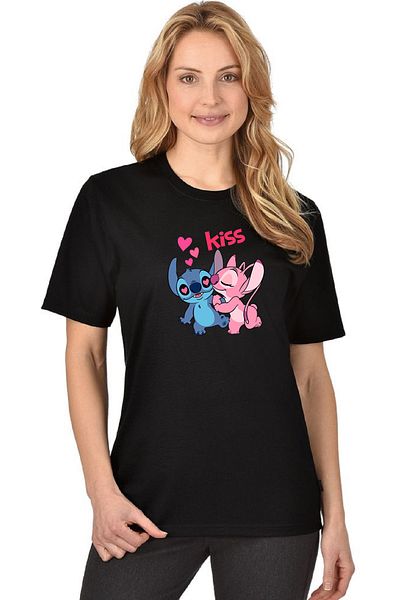 makiteks Tricou imprimat Lilo Stitch pentru femei, unisex, supradimensionat, cu decolteu, cu imprimeu, alb, negru, gri