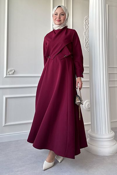 InStyle Rochie Claret Red cu detaliu capac încrucișat