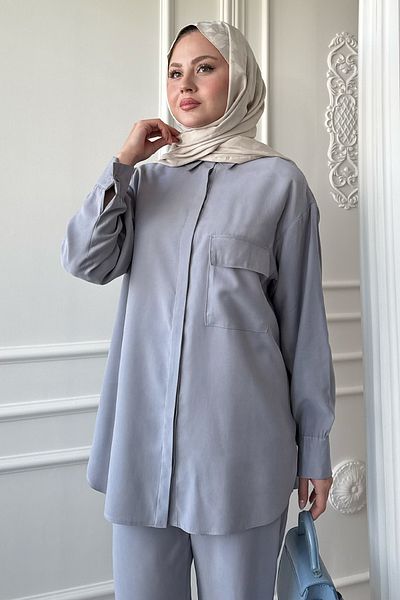 InStyle Gray Double Suit with Single Pocket and Hidden Placket