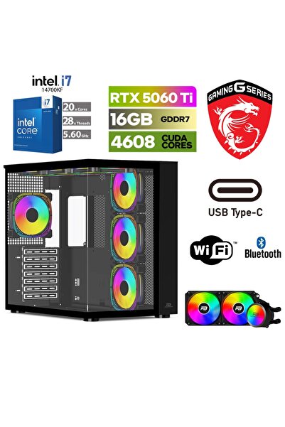 MSI GAMİNG DDR5-RTX5060Tİ16 GB-İNTEL İ7 14700KF-64GB DDR5 RAM-1 TB M.2 SSD-Wİ...