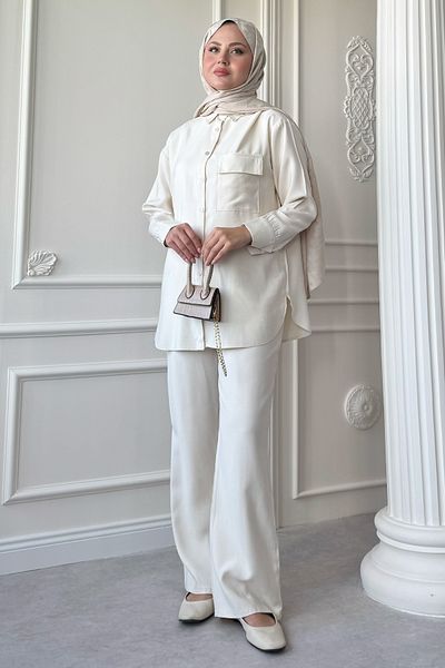 InStyle Ecru Double Suit with Single Pocket and Hidden Placket
