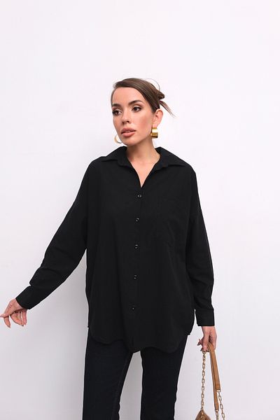 Hatun Atila Cămașă de culoare uni cu croială relaxată cu detaliu de buzunar - neagră