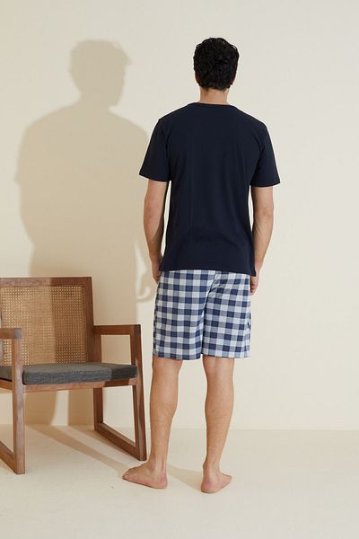 Siyah İnci Navy Blue Patterned Crew Neck Knitted Shorts Suit 25109647