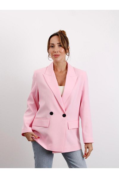 Maldia Shop Women's Polyviscon Fabric Lined Pink Blazer Jacket